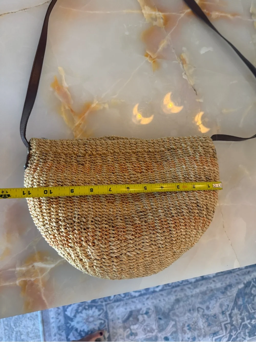 Vintage Natural Straw Crossbody Bag with Brown Strap